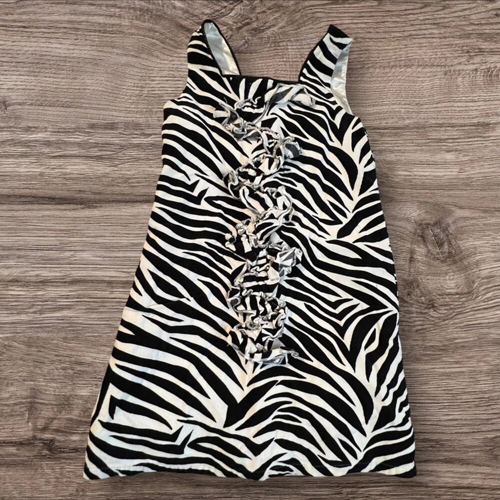 The Children’s Place Girls Zebra Print Dress Black White Ruffle Front Size 6